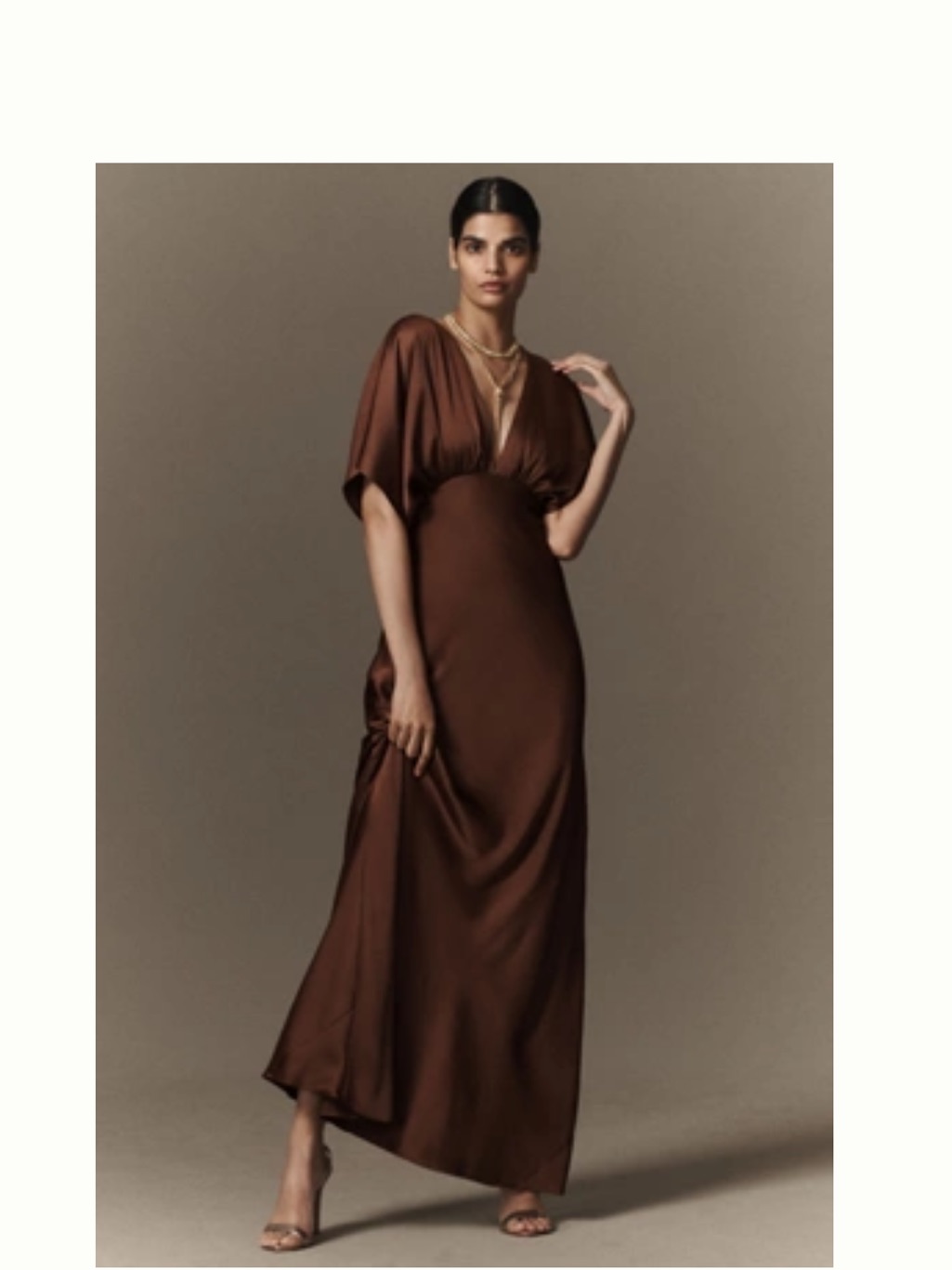 Bhldn Chocolate Brown V-Neck Maxi Dress